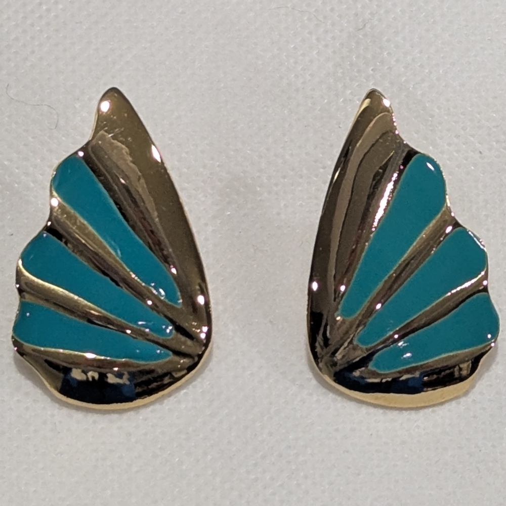 Vintage 1980's Gold & Enamel Wing Earrings